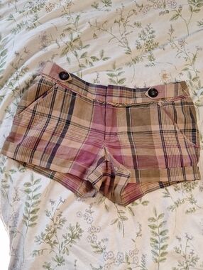 Banana Republic Red and Yellow Plaid Low-Waist Shorts